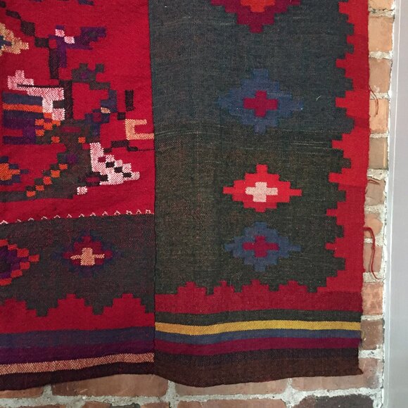 Vintage Hand Loomed Wool Textile / Floor Mat - Picture 3 of 5